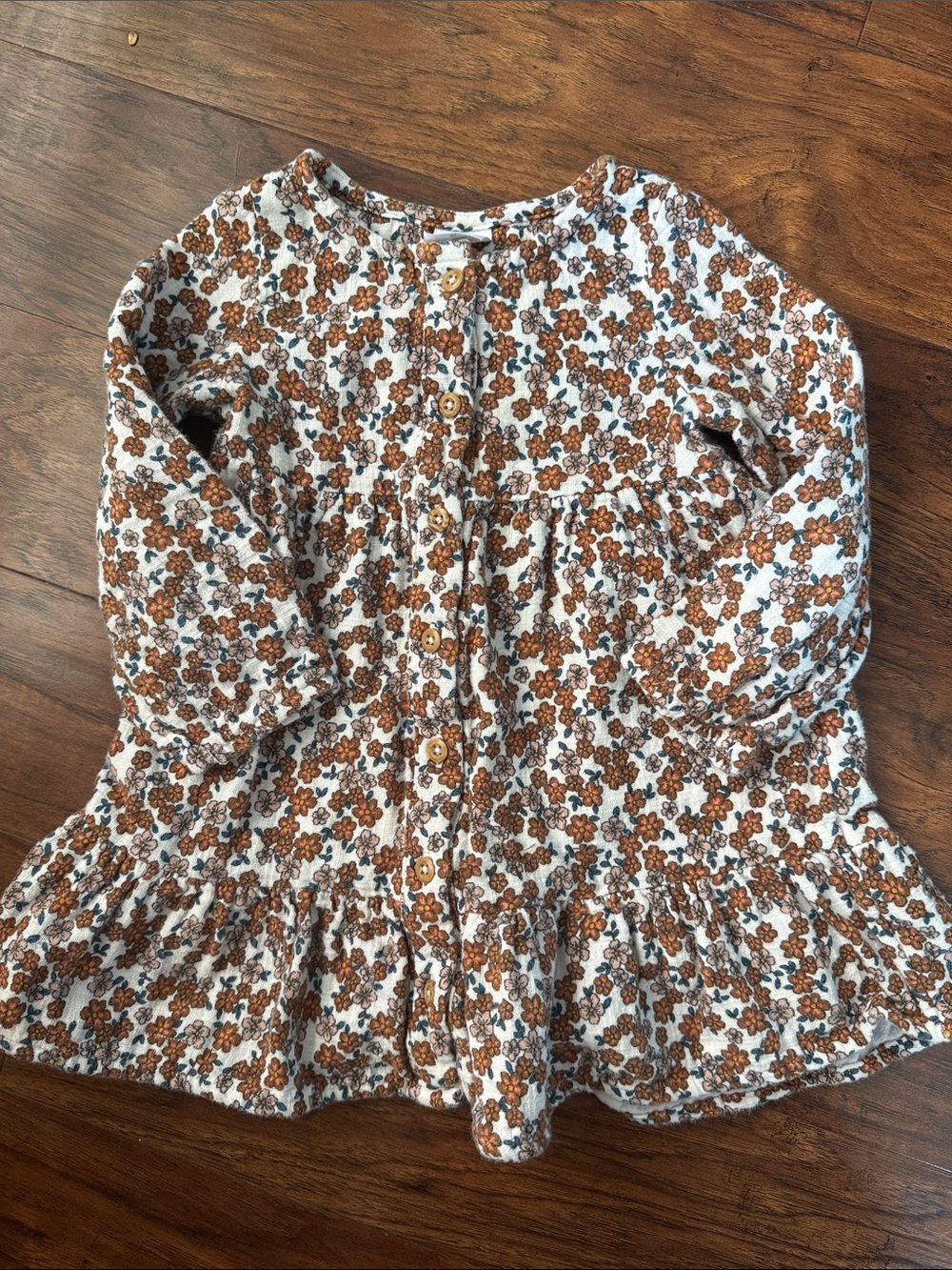 Girls Floral Button-Front Dress Tunic - Brown & Cream